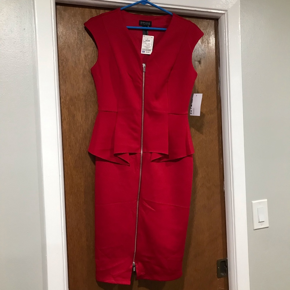 Red peplum zipper dress
